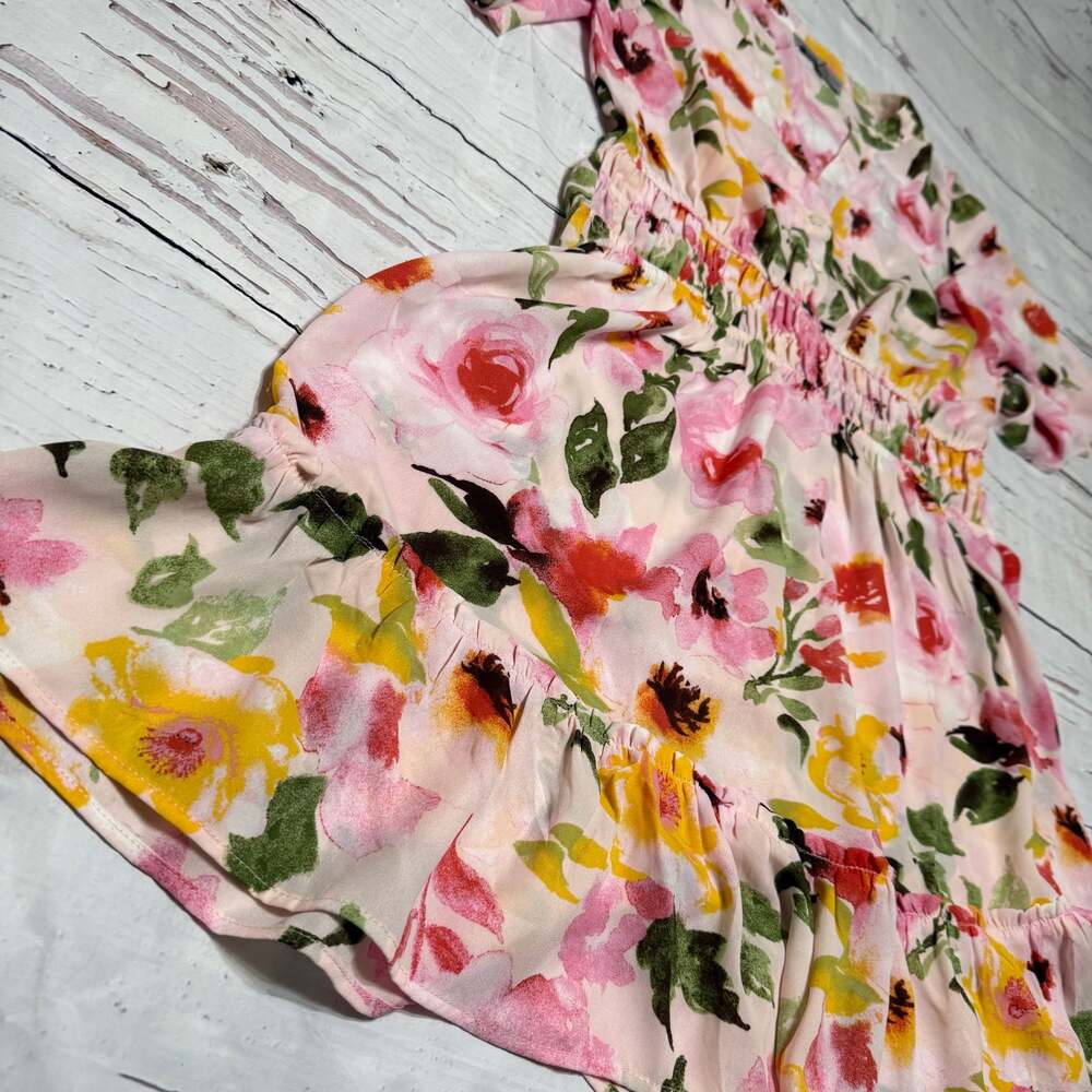 Absolutely Famous Pink and Green Floral Ruffled Midi Sundress - Picture 3 of 8